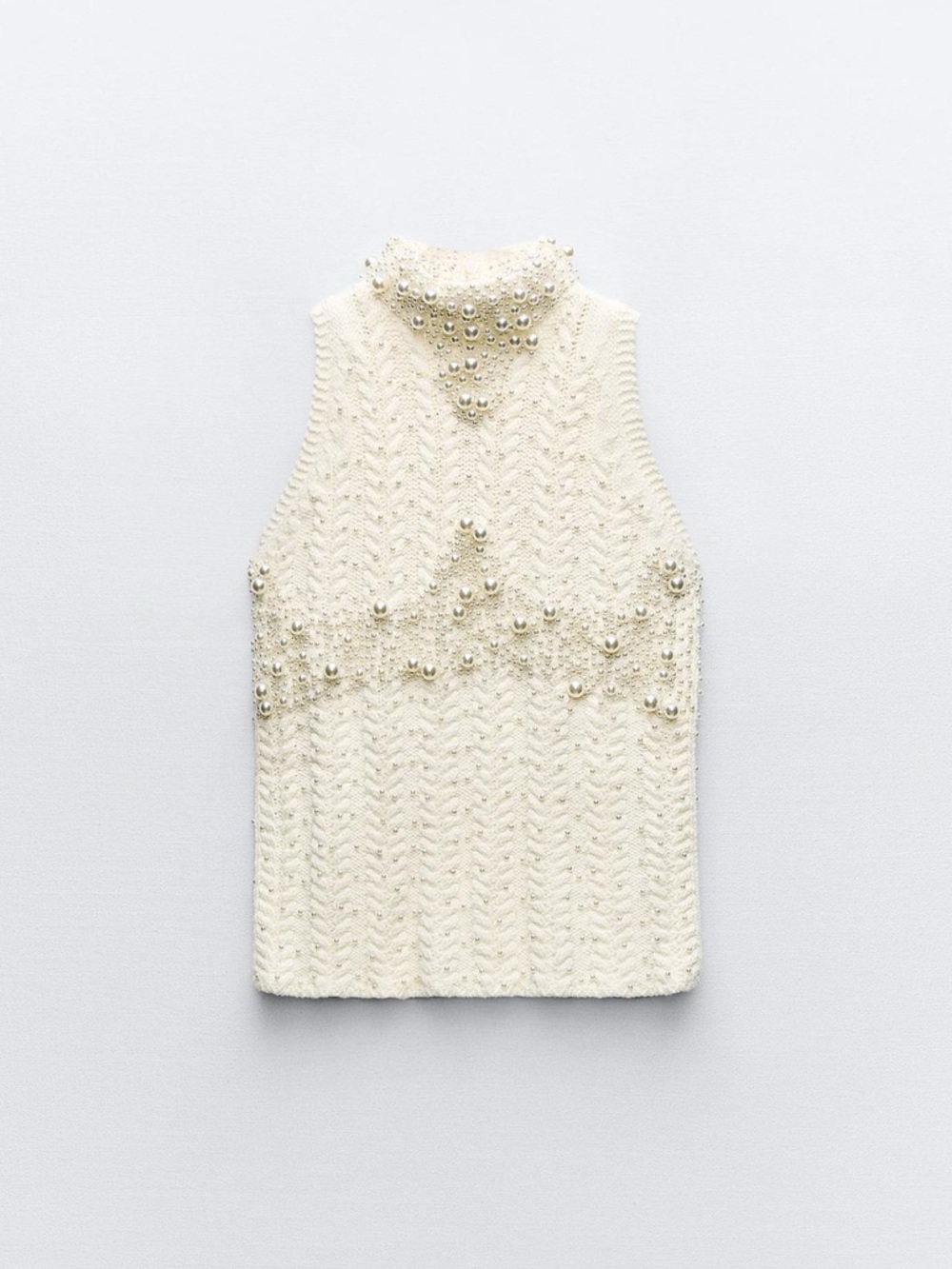 Zara Pearl Embellished Cable-Knit Sleeveless Sweater Tank Top 2142/194